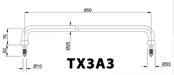 Bản vẽ kỹ thuật Thanh vịn TOTO TX3A3 gắn tường