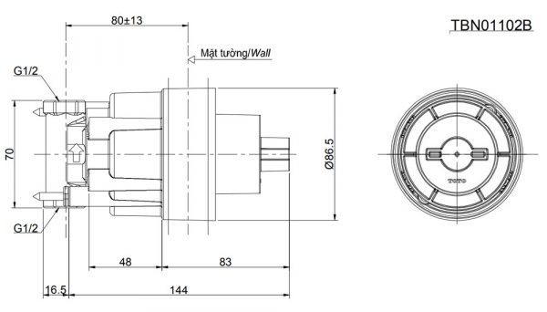 Bản-vẽ-kỹ-thuật-Van-chuyển-hướng-TOTO-TBN01102B-2-đường-nước-ra-sen-âm-tường