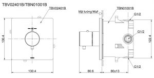 TOTO TBV02401B TBN01001B - Van điều chỉnh nhiệt độ sen âm tường 5 Bản vẽ kỹ thuật Van điều chỉnh nhiệt độ TOTO TBV02401B TBN01001B sen âm tường