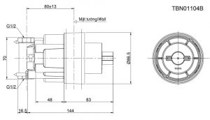 Bản vẽ kỹ thuật Van dừng TOTO TBN01104B sen âm tường
