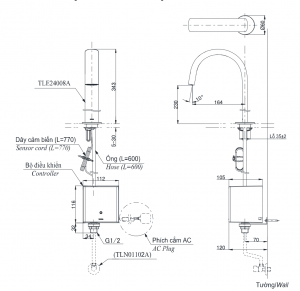 Bản vẽ kỹ thuật Vòi chậu lavabo TOTO TLE24008A cảm ứng gắn bàn/chậu
