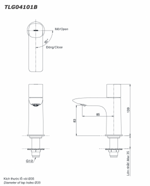 Bản vẽ kỹ thuật Vòi chậu lavabo TOTO TLG04101B chỉ lạnh