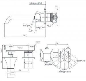 Bản-vẽ-kỹ-thuật Vòi-chậu-lavabo-TOTO-TLG08308B-nóng-lạnh-gắn-tường