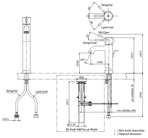 Bản vẽ kỹ thuật vòi lavabo TOTO TLS02305V