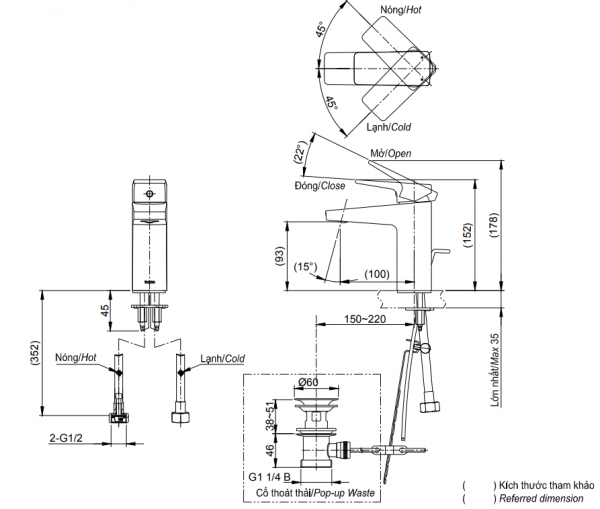 Bản vẽ kỹ thuật vòi lavabo TOTO TVLM108RU