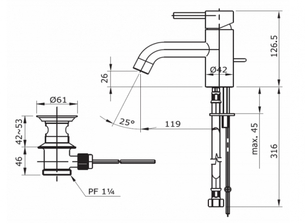 Bản vẽ kỹ thuật vòi lavabo TOTO TX115LESBR