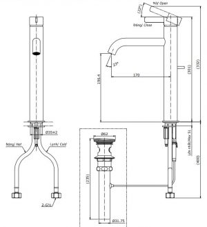 TOTO TLG11305V - Vòi chậu lavabo cổ cao nóng lạnh GF 6 Bản vẽ kỹ thuật vòi nước TOTO nóng lạnh TLG11305V