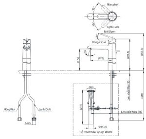 TOTO TVLM111NS - Vòi chậu lavabo cổ cao nóng lạnh 5 Bản vẽ kỹ thuật vòi nước TOTO nóng lạnh TVLM111NS