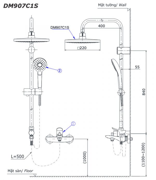 Bản-vẽ-kỹ-thuật-Vòi-sen-cây-TOTO-DM907C1S