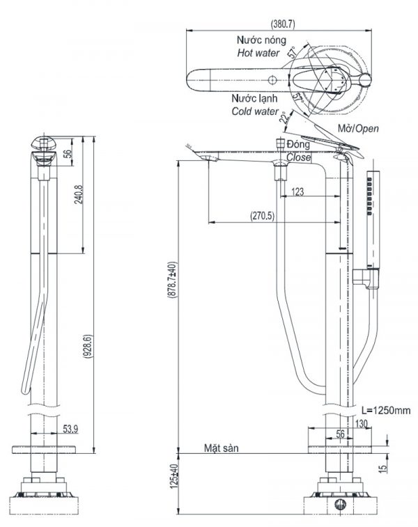 Bản vẽ kỹ thuật Vòi sen cây TOTO TBP03301A TBN01105B nóng lạnh