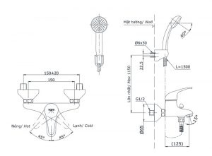 Bản vẽ kỹ thuật Vòi sen tắm TOTO DGM301CFNS nóng lạnh