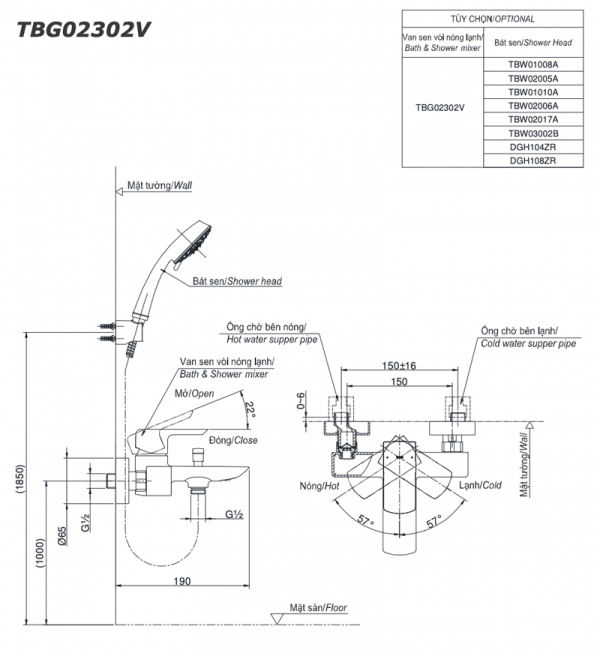 Bản-vẽ-kỹ-thuật Vòi-sen-tắm-TOTO-TBG02302V nóng lạnh