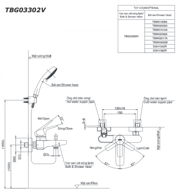 Bản-vẽ-kỹ-thuật Vòi-sen-tắm-TOTO TBG03302V nóng lạnh