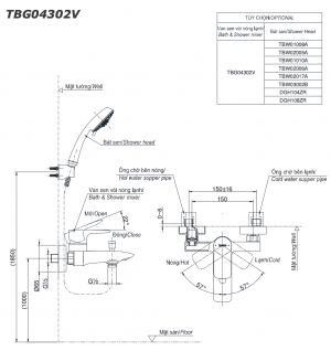 TOTO TBG04302V - Vòi sen tắm nóng lạnh GA 4 Bản vẽ kỹ thuật Vòi sen tắm TOTO TBG04302V nóng lạnh