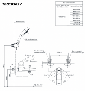 Bản vẽ kỹ thuật Vòi sen tắm TOTO TBG10302V nóng lạnh