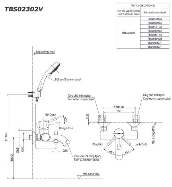 Bản-vẽ-kỹ-thuật Vòi-sen-tắm-TOTO TBS02302V-nóng-lạnh