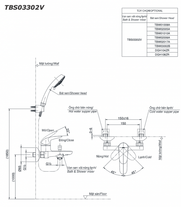 Bản-vẽ-kỹ-thuật Vòi-sen-tắm-TOTO TBS03302V-nóng-lạnh