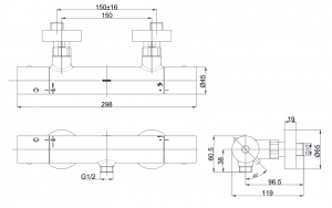 Bản vẽ kỹ thuật Vòi sen tắm TOTO TBV01401B nóng lạnh