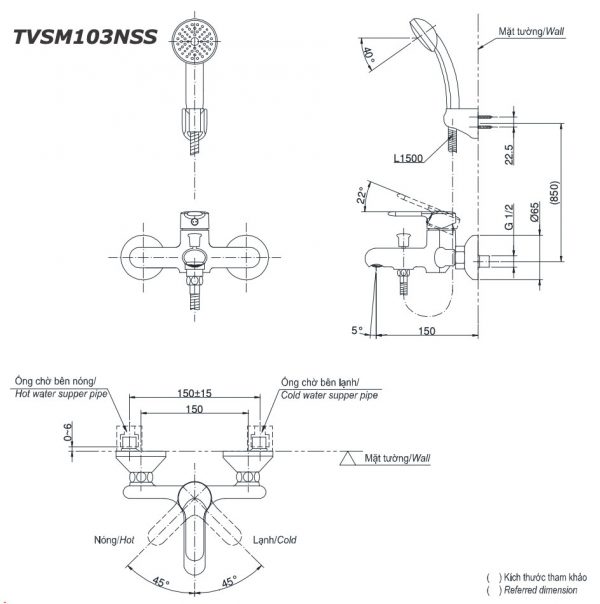 Bản vẽ kỹ thuật Vòi sen tắm TOTO TVSM103NSS nóng lạnh