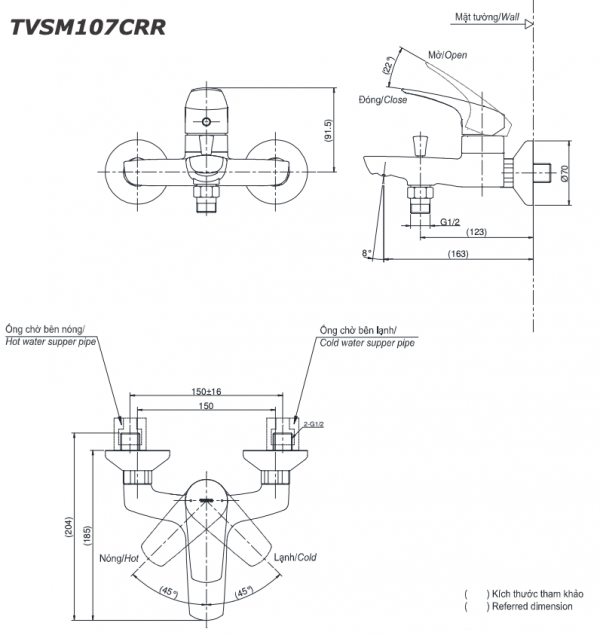 Bản vẽ kỹ thuật Vòi sen tắm TOTO TVSM107CR DGH104ZR nóng lạnh