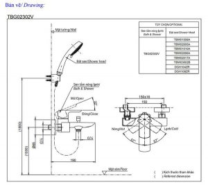 TOTO TBG02302V DGH108ZR - Vòi sen tắm nóng lạnh GR 7 ban-ve-ky-thuat-Vòi Sen TOTO TBG02302V/DGH108ZR Tay Sen 5 Chế Độ