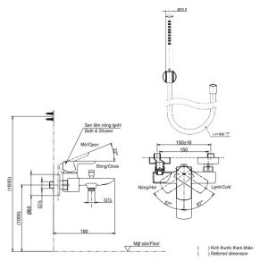 TOTO TBG02302V TBW02017A - Vòi sen tắm nóng lạnh GR 8 Bản vẽ kỹ thuật vòi sen TOTO TBG02302V+TBW02017