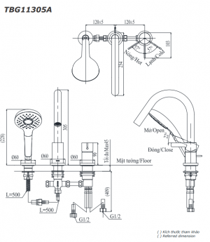 TOTO TBG11305A - Vòi sen xả bồn tắm gắn bồn 3 lỗ GF 8 ban ve ky thuat voi sen xa bon tam toto tbg11305a gan bon