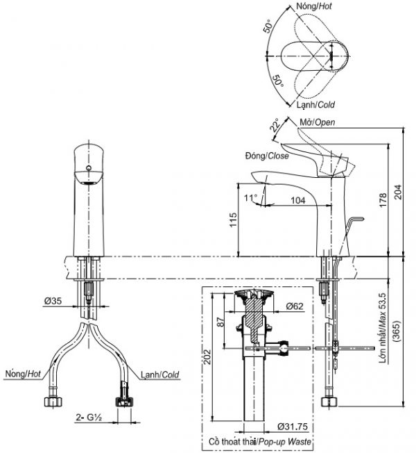 Bản vẽ kỹ thuật vòi TOTO TLG01301