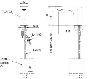Bản vẽ kỹ thuật vòi TOTO TTLA102 TTLE101B2L