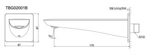 Bản vẽ kỹ thuật Vòi xả bồn tắm TOTO TBG02001B sen âm tường GR