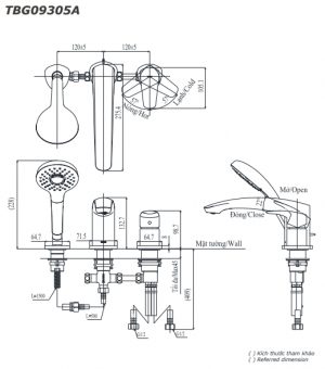 TOTO TBG09305A - Vòi sen xả bồn tắm gắn bồn 3 lỗ GM 10 ban ve ky thuat voi xa bon toto tbg09305a