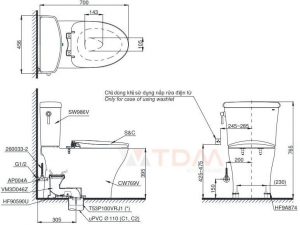 TOTO CS986GT9 - Bồn cầu 2 khối nắp êm TC507CVK-1 7 Bản vẽ kỹ thuật xí bệt TOTO C986 + S986G