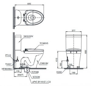 Bản vẽ kỹ thuật xí bệt TOTO CS818DT2