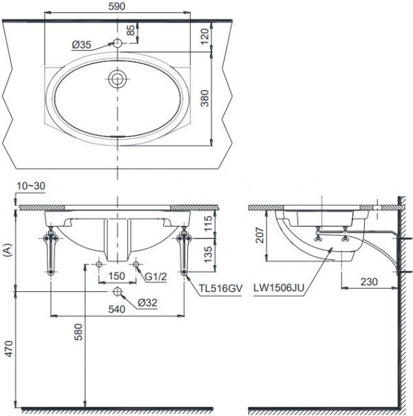 Bản vẽ lavabo LW 1506V