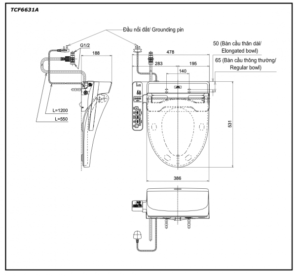 bản vẽ nắp bồn cầu toto TCF6631A rửa điện tử washlet c2