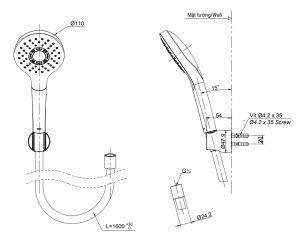 Bản vẽ tay sen tắm TOTO TBW01008A