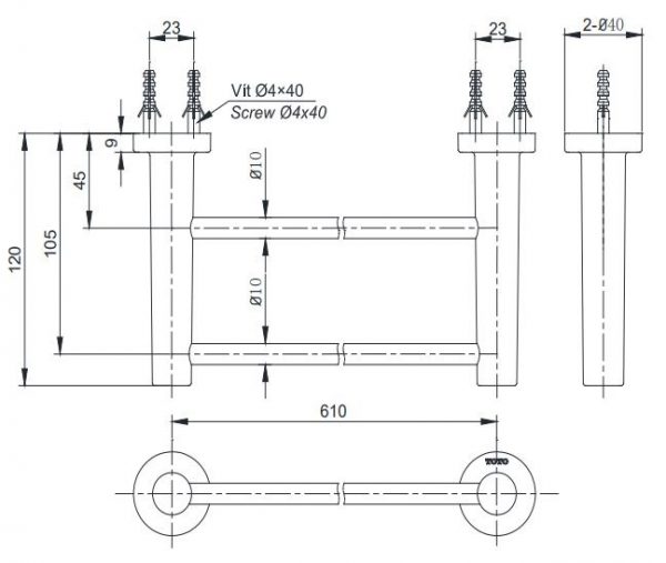 Bản vẽ thanh treo khăn YT406W6 V TOTO