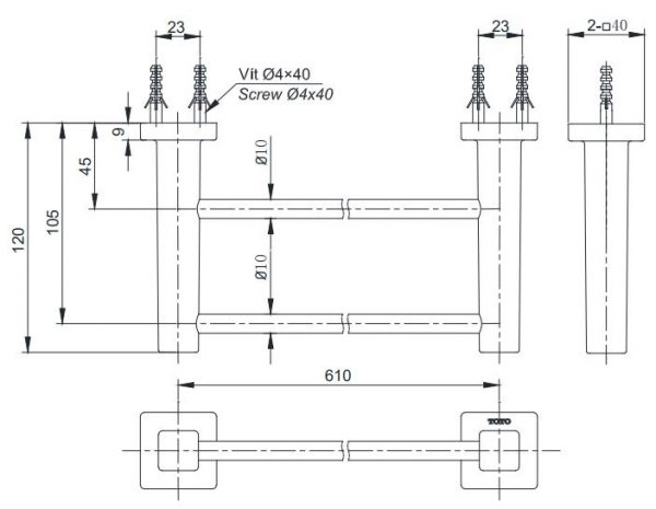 Bản vẽ thanh treo khăn YT408 W6V TOTO