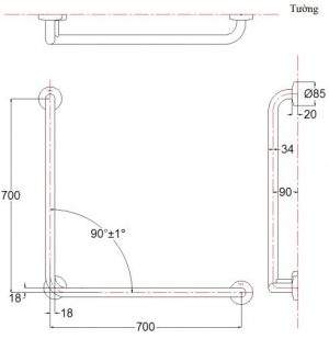 Bản vẽ thanh vịn T113BL9 T110D3R(X3) TOTO