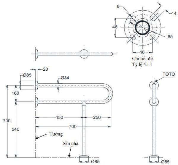 Bản vẽ thanh vịn T113BP2 T110D3R(X3) TOTO