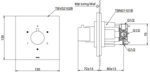 Bản vẽ van chuyển hướng âm tường TBV02102B TBN01101B TOTO