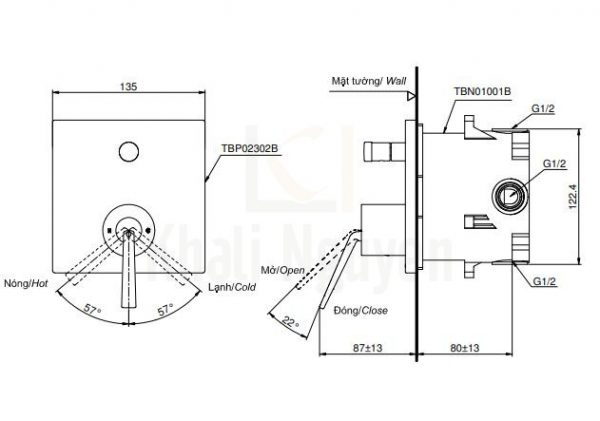 Bản Vẽ Van Gật Gù Điều Chỉnh Nhiệt TOTO TBP02302B/TBN01001B