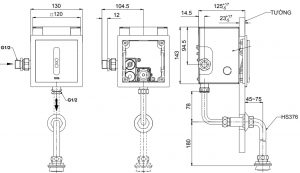 Bản vẽ van xả tiểu nam TTUE602DN TOTO âm tường