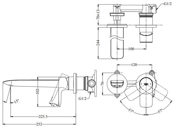 bản vẽ vòi chậu gật gù TOTO TLG04310B nóng lạnh gắn tường