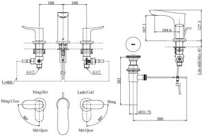 Bản vẽ vòi gắn chậu lavabo TOTO TLG01201B
