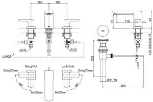 Bản vẽ vòi gắn chậu lavabo TOTO TLG02201B