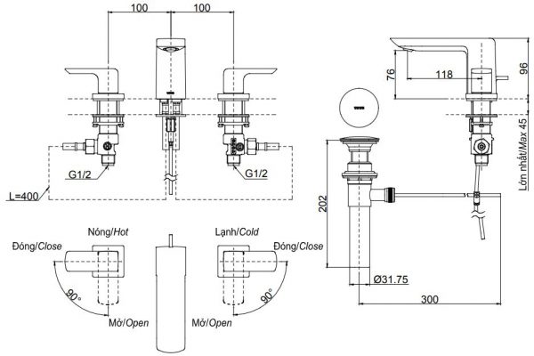 Bản vẽ vòi gắn chậu lavabo TOTO TLG02201B