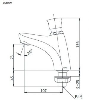 Bản vẽ vòi gắn chậu rửa mặt TS100N TOTO