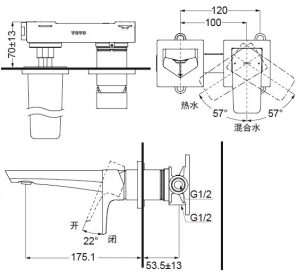 Bản vẽ vòi lavabo TLG07307B TOTO gắn tường