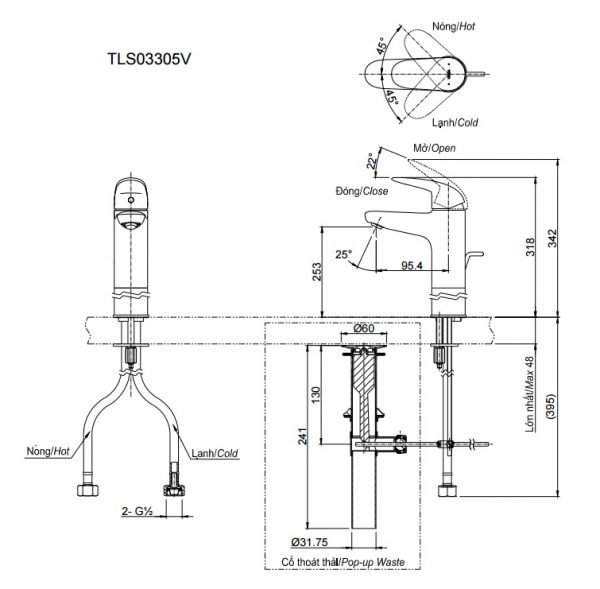 Bản vẽ vòi nước TOTO TLS03305V nóng lạnh